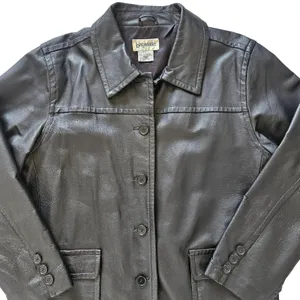 Vintage Bagatelle Leather Jacket Women's Button Front Minimalist 90s Black Sz L‎ thumbnail 8