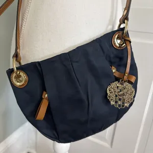 Vince Camuto Cris Blue Nylon Brown‎ Leather Crossbody Tassel Bag Gold thumbnail 2