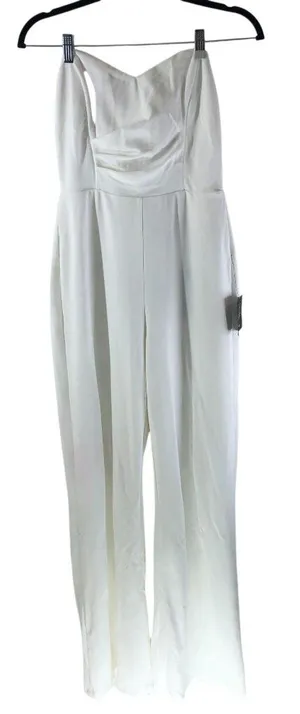 Lulus Fashionista Nights Ivory Strapless Bustier Wide-Leg Jumpsuit S thumbnail 1