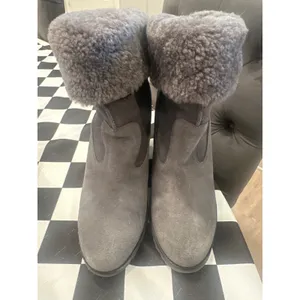 UGG Kyra Grey Suede Shearling Wedge Boots Womens 10 Grey ankle winter casual thumbnail 2