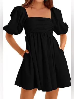 Miami Black Puff Sleeve Square Neck Mini Dress thumbnail 1
