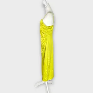 Vero Moda Midi Dress Women's Small Yellow Satin Ruched Strappy Square Neck NWT thumbnail 2
