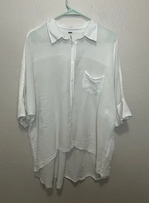 Free People Sheer Oversized Button Down Blouse Top Size Small White thumbnail 1