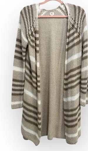 O’Neill Open Front Striped Knit Cardigan Sweater Size Large – Beige/Taupe thumbnail 1