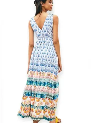 Anthropologie GATHERED MAXI DRESS Tiered Boho Printed Floral Lined Bohemian thumbnail 3