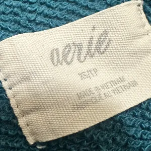 AERIE | Woman's Teal Blue Drawstring Cowl Neck Crop Hoodie Sweatshirt, Size XS‎ thumbnail 3