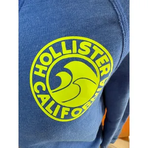 Hollister California Blue Sweatshirt Neon Green Logo Graphic Pullover Small thumbnail 4
