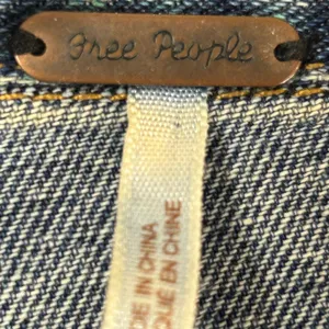 Free People Distressed Denim Jacket Fair Isle Wool Knit Sleeves Blue Small thumbnail 5