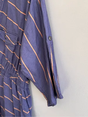 Arbor Organic Cotton Striped V-Neck Roll Tab Sleeve Dress Medium thumbnail 6