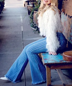 Cello Pinstripe Flare Jeans thumbnail 1