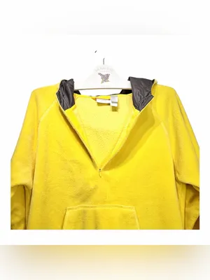 Vintage Liz Claiborne Women's 1/4 Zip Yellow Fleece Hoodie Sweatshirt Size XL thumbnail 9
