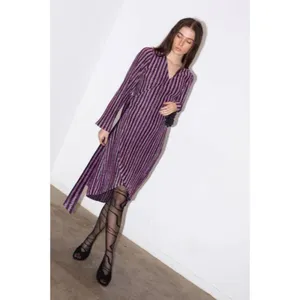NWT Ayerne Lauryn Metallic Stripe Wrap Dress Long Sleeve Midi‎ Women’s Size XS thumbnail 2