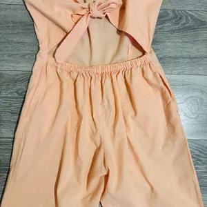 Cottagecore Peach‎ Sleeveless Wide Leg Jumpsuit XS Open Back Tie Pocketed Romper thumbnail 10