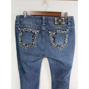 Miss Me Mid-Rise Easy Boot Jeans Size 33 Blue Embellished Denim Y2K Style Cotton thumbnail 9
