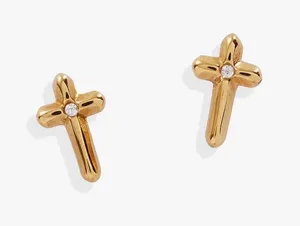 Crystal Cross Mini Stud Earrings-Gold thumbnail 1