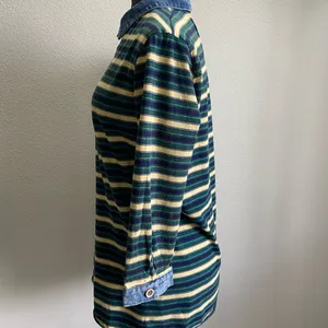 POL Medium Stripe Chambray Collar Wrist Cuff Denimwear Polo Shirt thumbnail 3