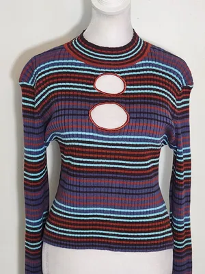 Madden NYC Multicolor Striped Ribbed Knit Crop Top Size Large thumbnail 2