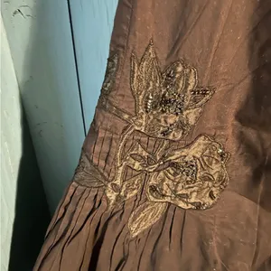 Calvin Klein Dark Brown/Burgundy A-Line Embroidered Skirt | Women’s Sz 12 thumbnail 2