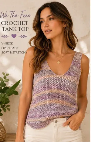 We The Free Crochet Tank Top Medium Purple Lavender Multicolor Open Back thumbnail 1