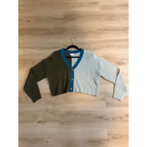 True Craft Cardigan Multicolor Green Blue L Women Colorblock Cropped Knit V-Neck thumbnail 11