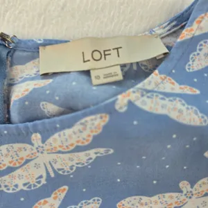 LOFT Light Blue Dragonfly Print Midi Dress Cap Sleeve Side Slit Size 10 thumbnail 5