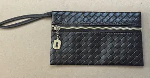 Dark Brown Woven Wristlet Wallet with Gold Zipper Faux Leather Brand New thumbnail 1