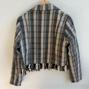 OAT NEW YORK NWT Plaid Fringe Blazer Tweed Cropped Jacket Size Large thumbnail 5