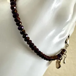 Purple beaded heart charm bracelet thumbnail 5