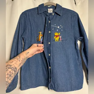 Vintage Disney Winnie The Pooh & Friends Denim Button Up Long Sleeve Shirt Small thumbnail 5