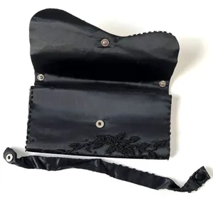 Vintage Walborg Richere Hand Beaded Evening Bag Purse Black Clutch Satin Glam thumbnail 7