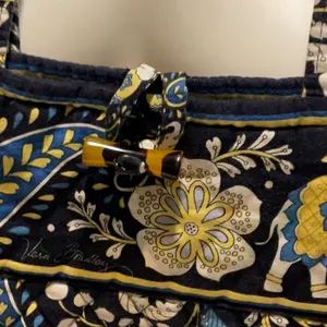 Vera Bradley Ellie Blue Tote Bag Purse Vintage, Blue Yellow White Paisley thumbnail 3