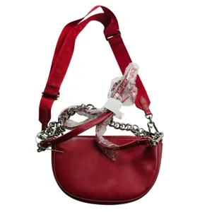 Steve Madden Red Vegan Leather Half Moon Crossbody‎ Bag with Logo Webbing Strap thumbnail 2