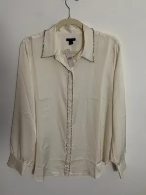 Ann Taylor Cream Rhinestone Blouse NWT size MP thumbnail 1