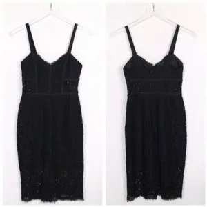 NEW SZ 0 XS Express PIPED LACE SHEATH DRESS BLACK Career work knee length thumbnail 2