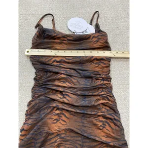 Princess Polly Tiger Print Ruched Mesh Mini Dress Size 2 Brown Black Y2K Party thumbnail 12