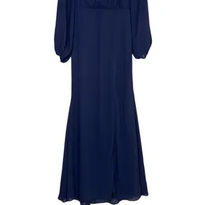 NWT Lulus Graceful Entrance Chiffon Long Sleeve Backless Maxi Dress M Navy Blue thumbnail 4