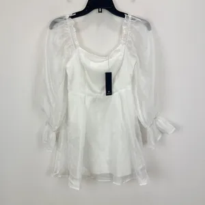 Lulus Darling Image White Chiffon Ruffled Off-the-Shoulder Mini Dress XS NWT thumbnail 5