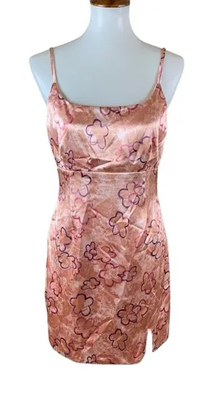 Wild Fable Pink Velvet Floral Print Slip‎ Dress Mini Spaghetti Strap Medium thumbnail 1