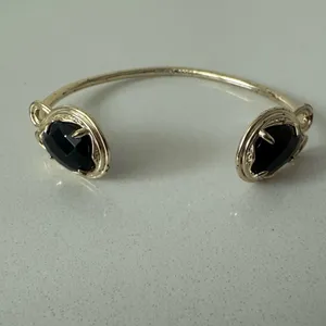 Kendra Scott Andy Bracelet Black Stones and Gold Adjustable Pinch Cuff thumbnail 2