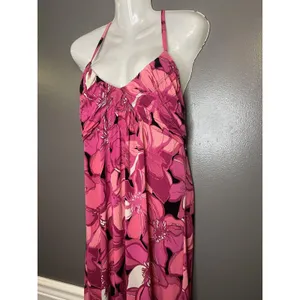 ELLE Dress Womens Medium Pink Floral Halter Maxi Jersey Sundress Casual Summer thumbnail 5