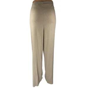 H&M Beige Tan Khaki High Waisted Ribbed Knit Pull On Straight Trousers Pants XL thumbnail 3