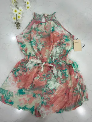 BeBop Coral & Teal Tie-Dye Halter Romper thumbnail 2