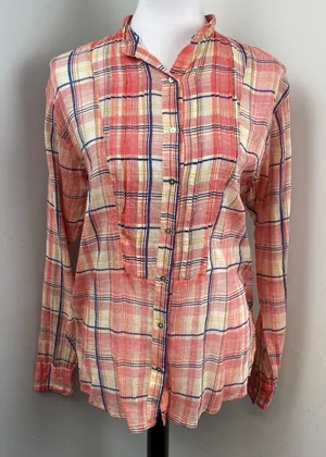 Free People One Pink Plaid Button Up Shirt Small thumbnail 1