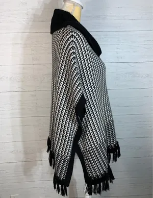 White House Black Market black white fringe poncho size M thumbnail 4