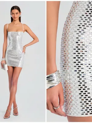 Retrofête NEW Avanya Knit Mirror Crystal Sequin Embellished White Mini Dress S thumbnail 2