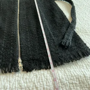 ✨ Bardot Boucle Tweed Zip Front Frayed Hem Dress‎ Medium 8 Black thumbnail 12