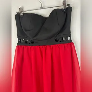 Mod Modele Strapless High Low Dress Small Black Red Chiffon Formal Party Gown thumbnail 5
