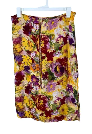 Floral Midi Skirt‎ Yellow Red Purple Tie Waist Casual Spring Summer Women thumbnail 1