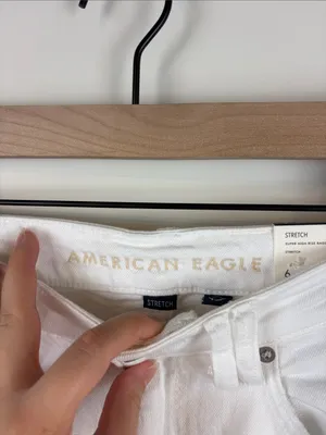 American Eagle Baggy Wide Leg Cargo Jeans White Women’s 6 X-Long Stretch New thumbnail 5