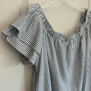 Old Navy Womens XL Blue White‎ Striped Off Shoulder Ruffle Sleeve Mini Dress thumbnail 9